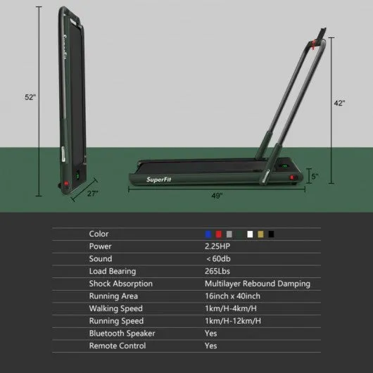 2-in-1 Folding Treadmill with RC Bluetooth Speaker LED Display-Green