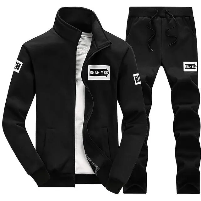 2-Piece Men's Lettered Tracksuit Set - Casual Streetwear for Fall & Winter