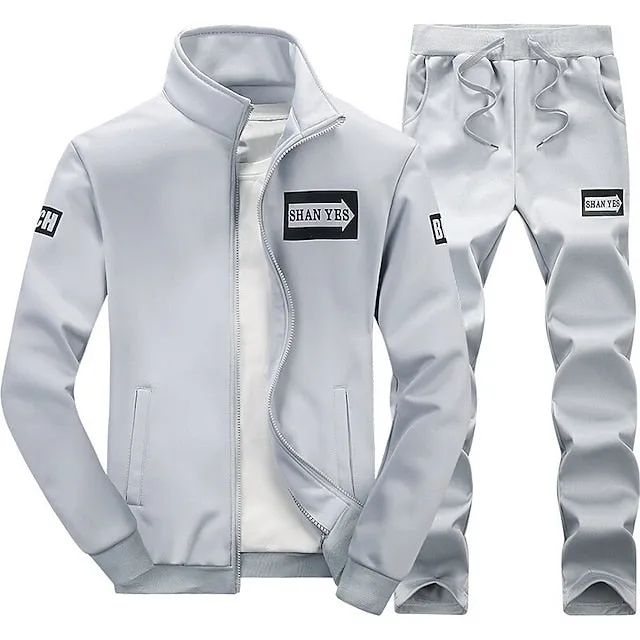 2-Piece Men's Lettered Tracksuit Set - Casual Streetwear for Fall & Winter