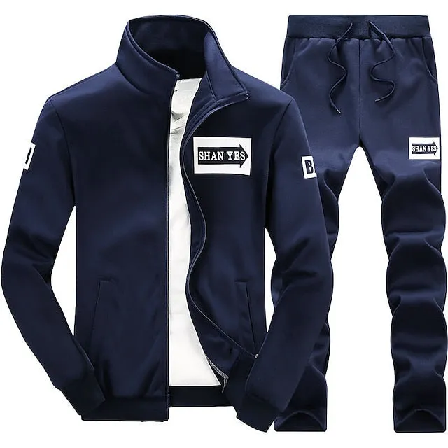 2-Piece Men's Lettered Tracksuit Set - Casual Streetwear for Fall & Winter