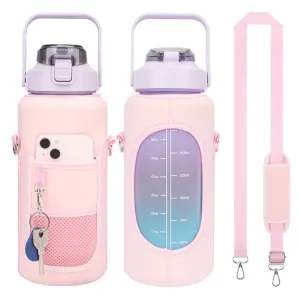 2L Diving Material Water Bottle Cover Case with Strap(Pink Metal Buckle)