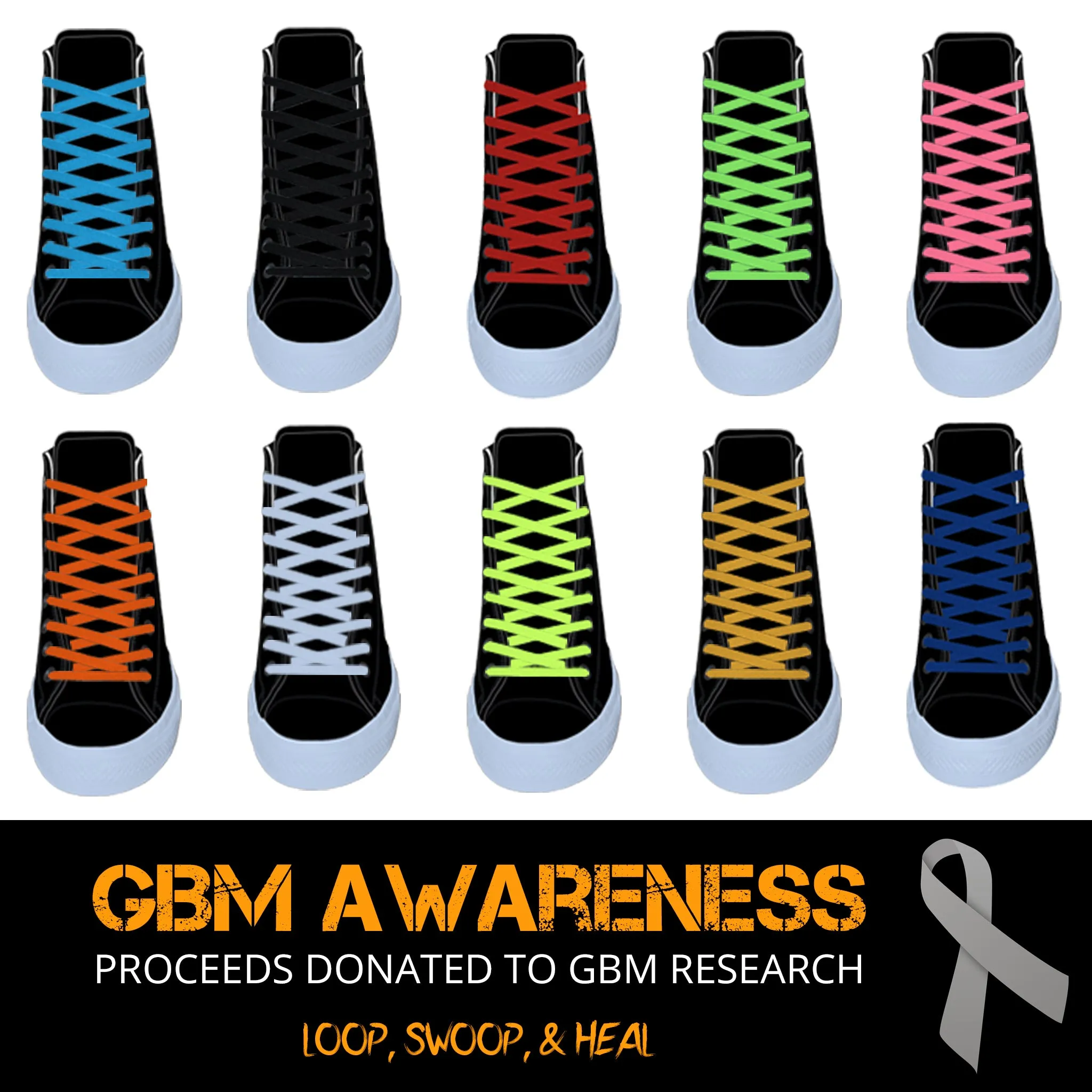 36" Flat Athletic Laces for GBM Awareness