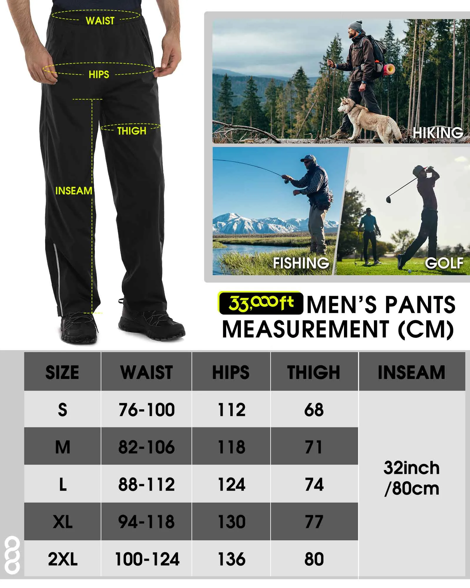 5000mm W/P Index 3000 Level Breathable Men's Rain Pant with 3 Pockets and Reflective Design