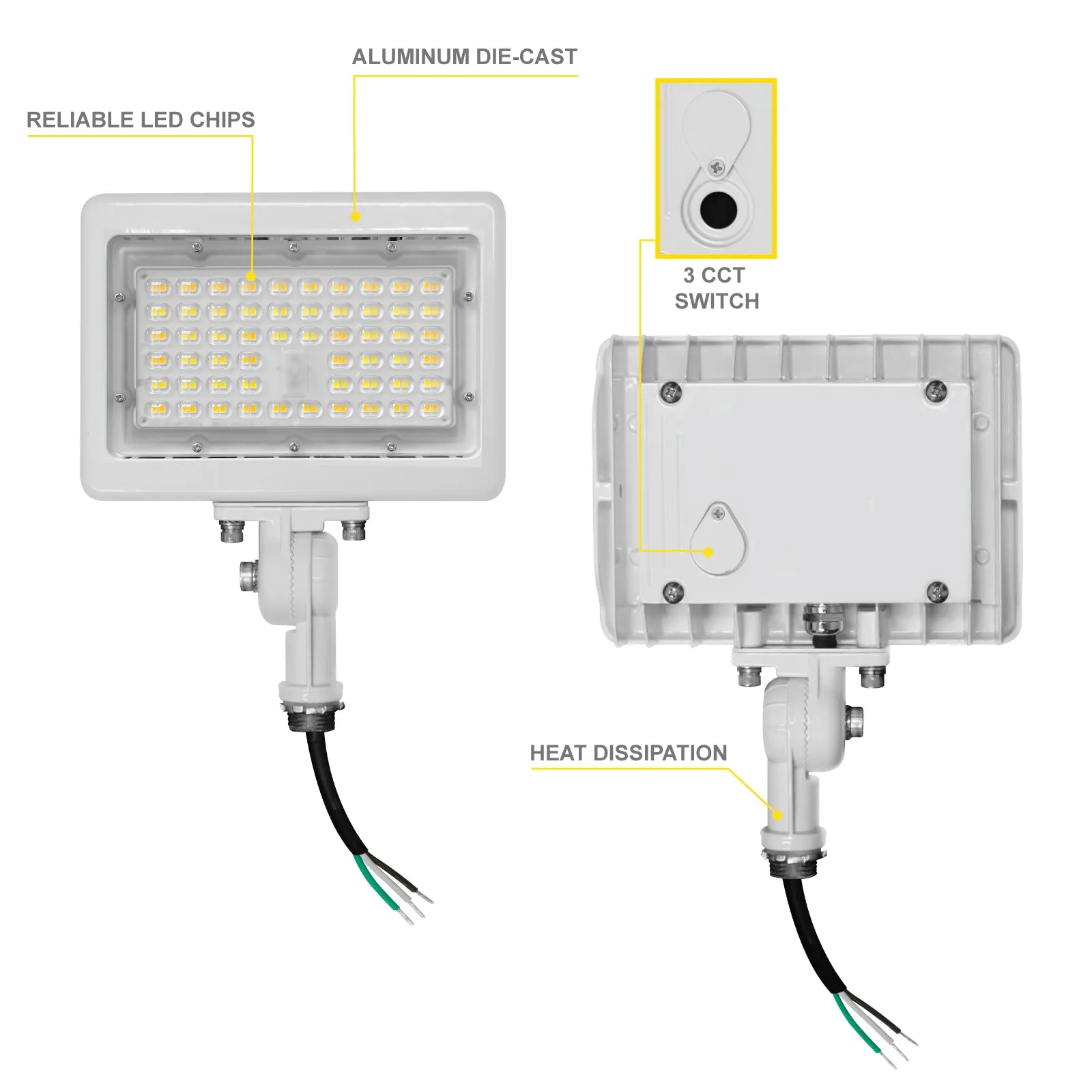 50W LED Flood Lights Outdoor Security Lighting - Waterproof - 3CCT 3000K-5000K - 7050LM - Knuckle Mount