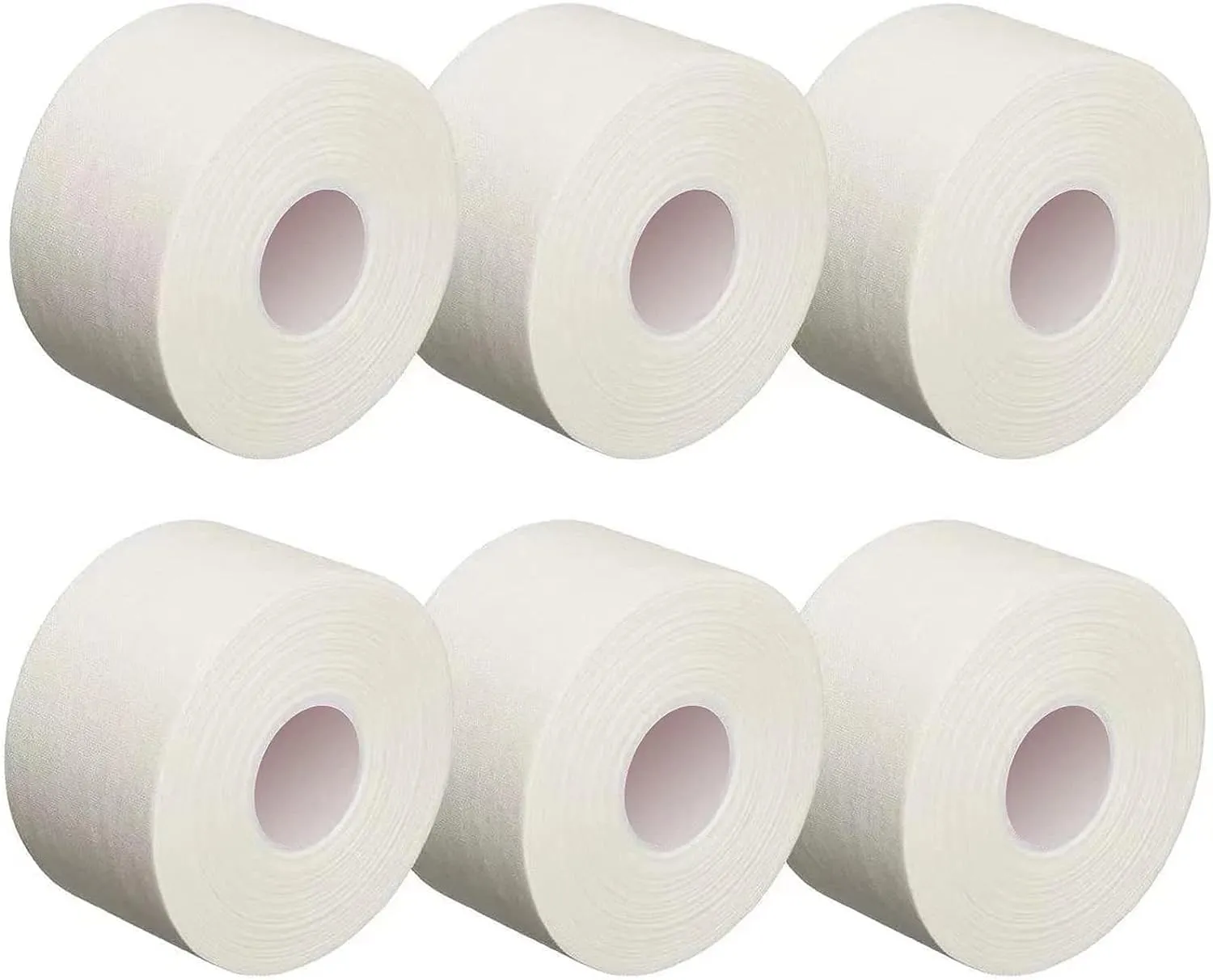 (6 Pack) White Athletic Sports Tape, Very Strong Adhesive and Hypoallergenic Breathable Cotton Sports Tape for Bats, Tennis and Boxing 6 Pack