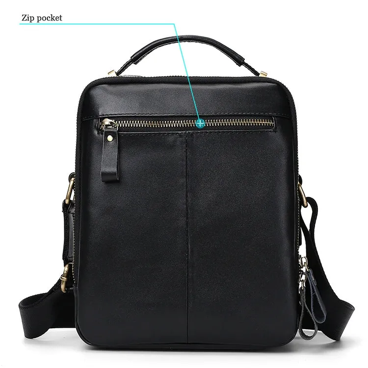 6028 Multifunctional Fashion Top-grain Leather Messenger Bag Casual Men Shoulder Bag (Black)