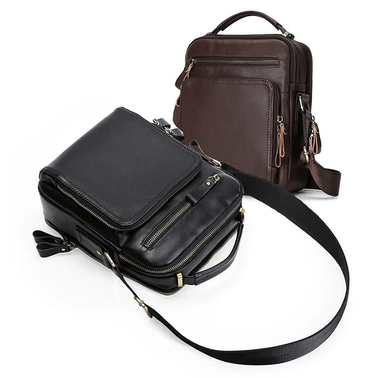 6028 Multifunctional Fashion Top-grain Leather Messenger Bag Casual Men Shoulder Bag (Black)