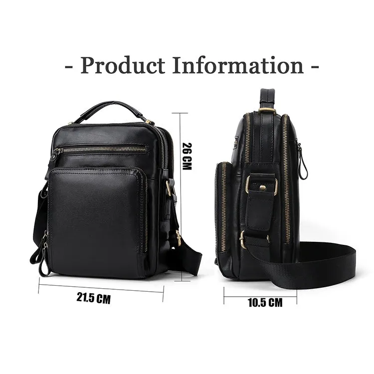 6028 Multifunctional Fashion Top-grain Leather Messenger Bag Casual Men Shoulder Bag (Black)