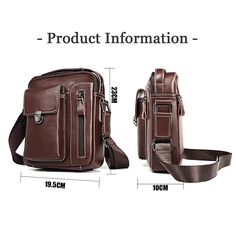 6029 Multifunctional Fashion Top-grain Leather Messenger Bag Casual Men Shoulder Bag (Coffee)