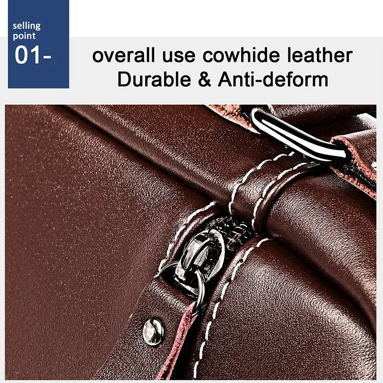 6029 Multifunctional Fashion Top-grain Leather Messenger Bag Casual Men Shoulder Bag (Coffee)