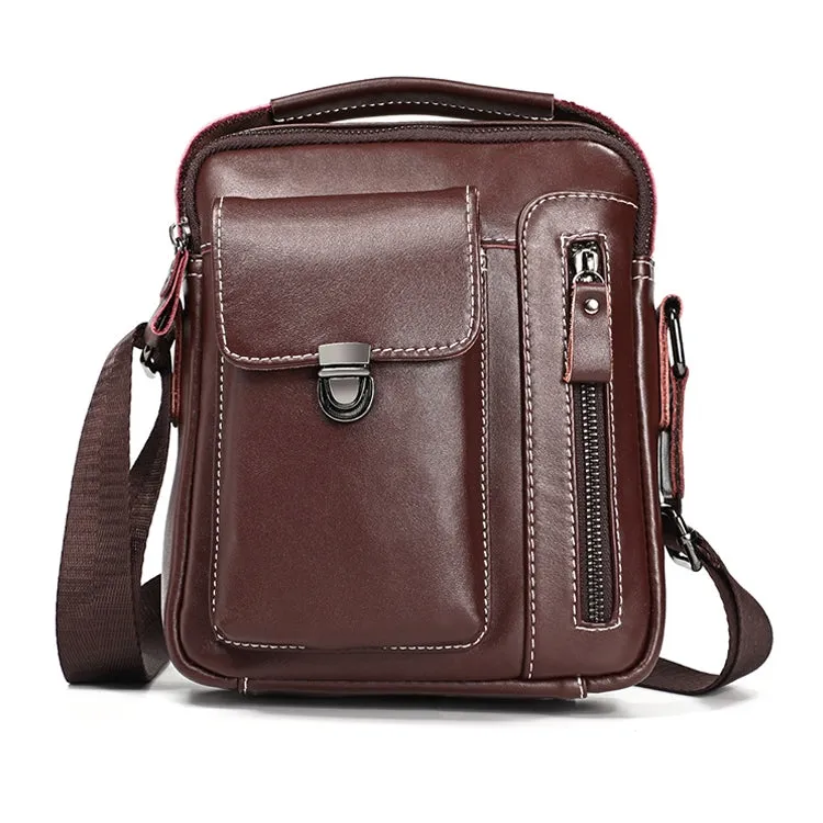 6029 Multifunctional Fashion Top-grain Leather Messenger Bag Casual Men Shoulder Bag (Coffee)