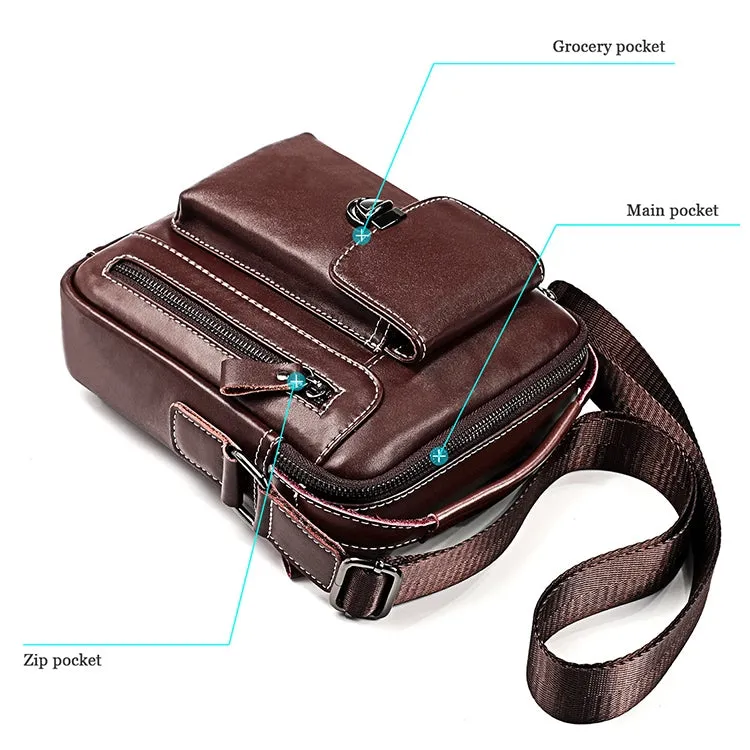 6029 Multifunctional Fashion Top-grain Leather Messenger Bag Casual Men Shoulder Bag (Coffee)