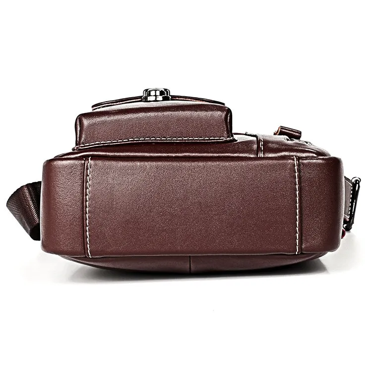 6029 Multifunctional Fashion Top-grain Leather Messenger Bag Casual Men Shoulder Bag (Coffee)