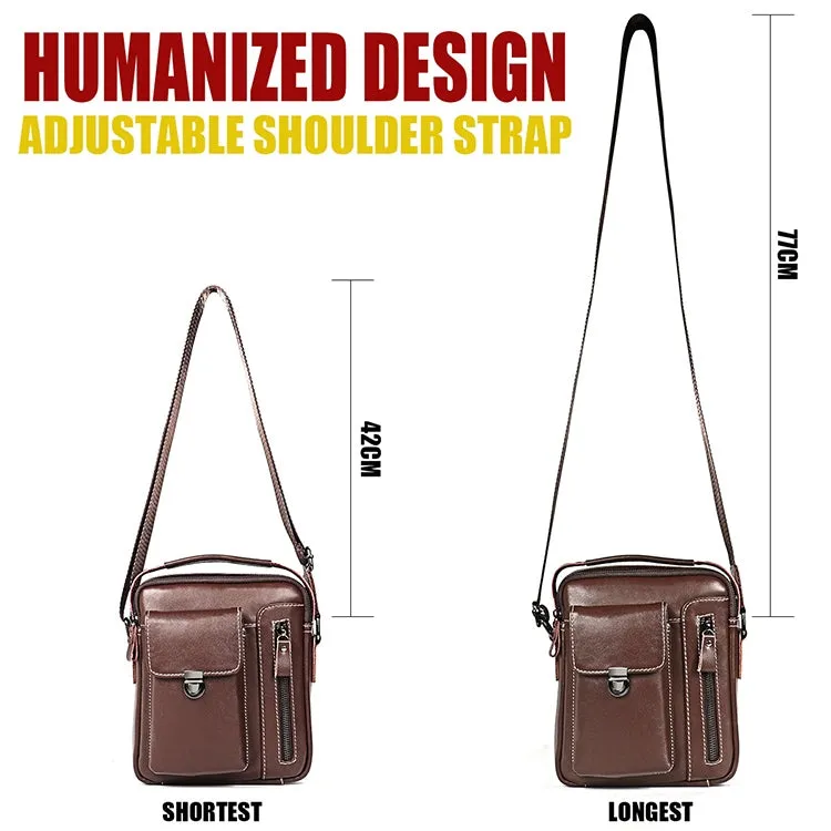 6029 Multifunctional Fashion Top-grain Leather Messenger Bag Casual Men Shoulder Bag (Coffee)