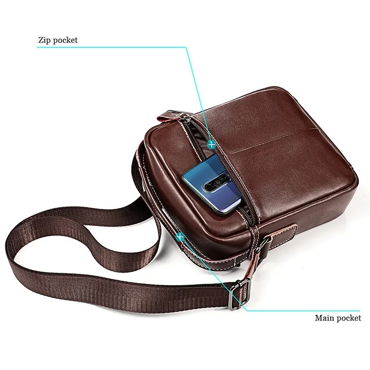 6029 Multifunctional Fashion Top-grain Leather Messenger Bag Casual Men Shoulder Bag (Coffee)