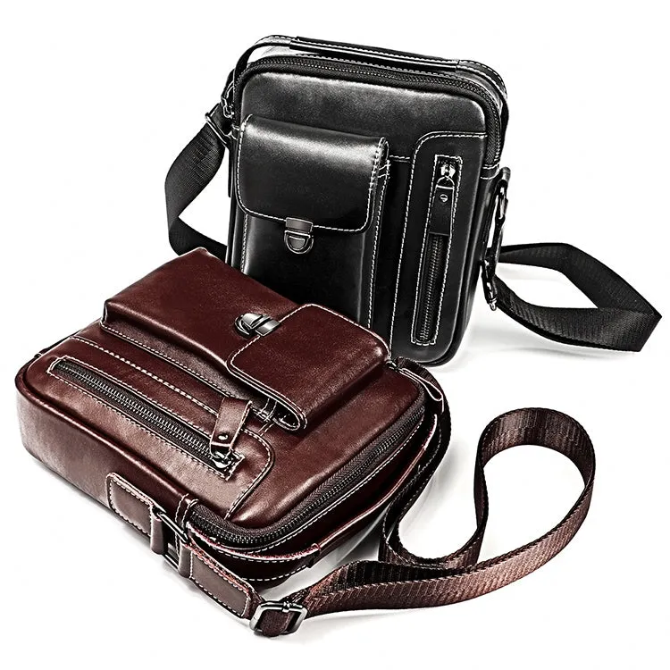 6029 Multifunctional Fashion Top-grain Leather Messenger Bag Casual Men Shoulder Bag (Coffee)