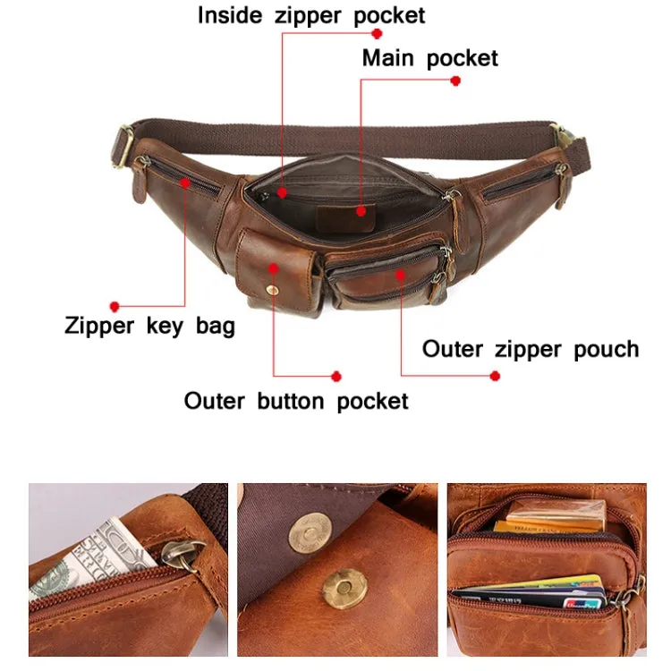 6375 Men Casual Chest Bag Leather Crossbody Mobile Phone Waist Bag(Chocolate Color)