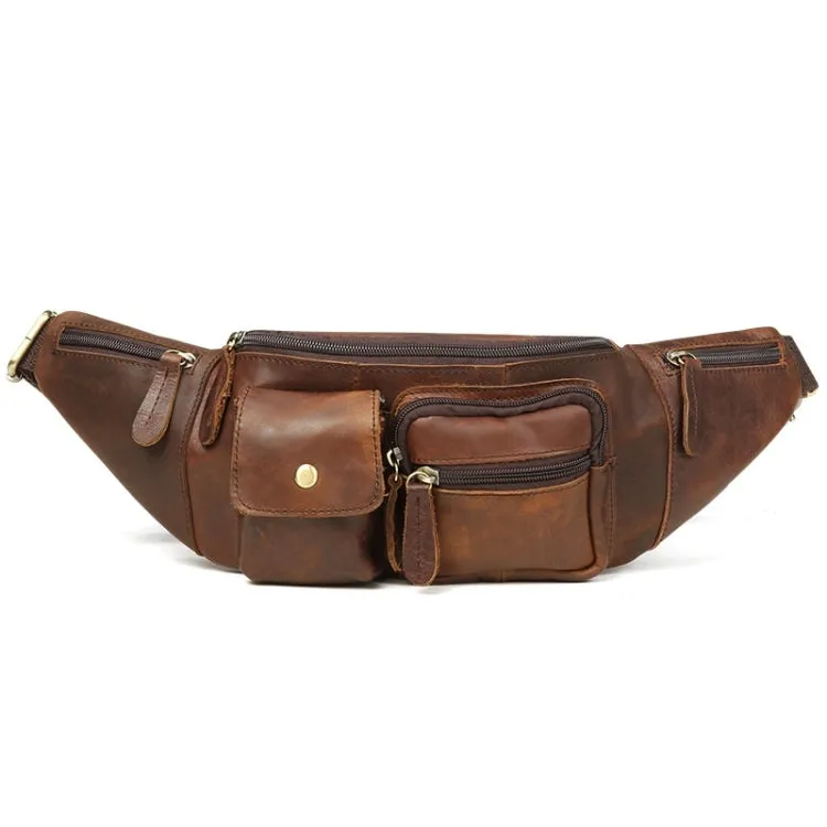 6375 Men Casual Chest Bag Leather Crossbody Mobile Phone Waist Bag(Chocolate Color)