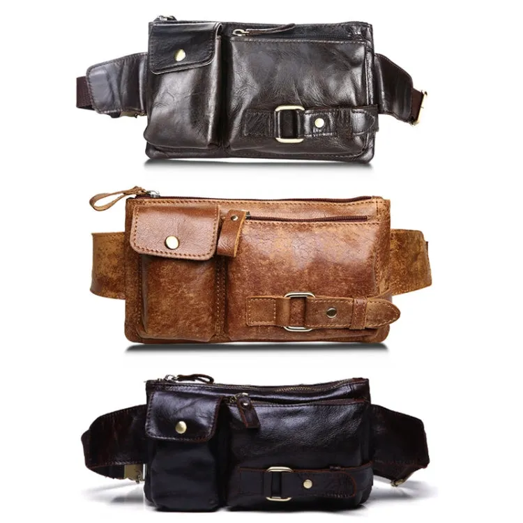 8135 Men Outdoor Sports Multifunctional Cowhide Leather Waist Bag(Matte Brown)