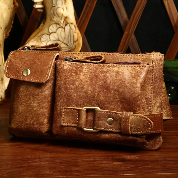 8135 Men Outdoor Sports Multifunctional Cowhide Leather Waist Bag(Matte Brown)