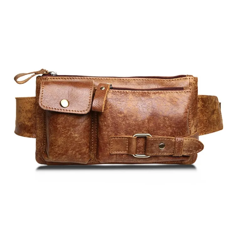 8135 Men Outdoor Sports Multifunctional Cowhide Leather Waist Bag(Matte Brown)