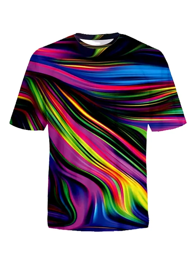 Abstract Rainbow Red 3D Print Men's Graphic Tee Shirt - Blue Gold Rainbow Design - Big and Tall - Summer Fashion