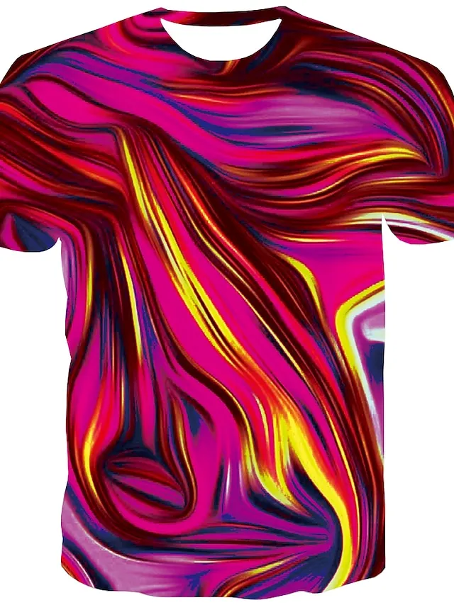 Abstract Rainbow Red 3D Print Men's Graphic Tee Shirt - Blue Gold Rainbow Design - Big and Tall - Summer Fashion