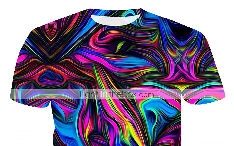 Abstract Rainbow Red 3D Print Men's Graphic Tee Shirt - Blue Gold Rainbow Design - Big and Tall - Summer Fashion