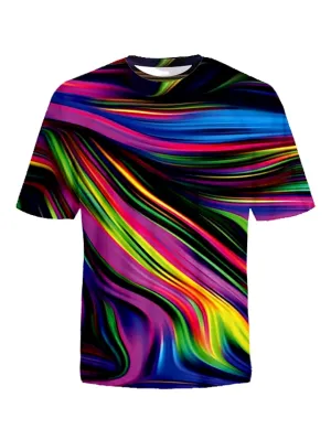 Abstract Rainbow Red 3D Print Men's Graphic Tee Shirt - Blue Gold Rainbow Design - Big and Tall - Summer Fashion