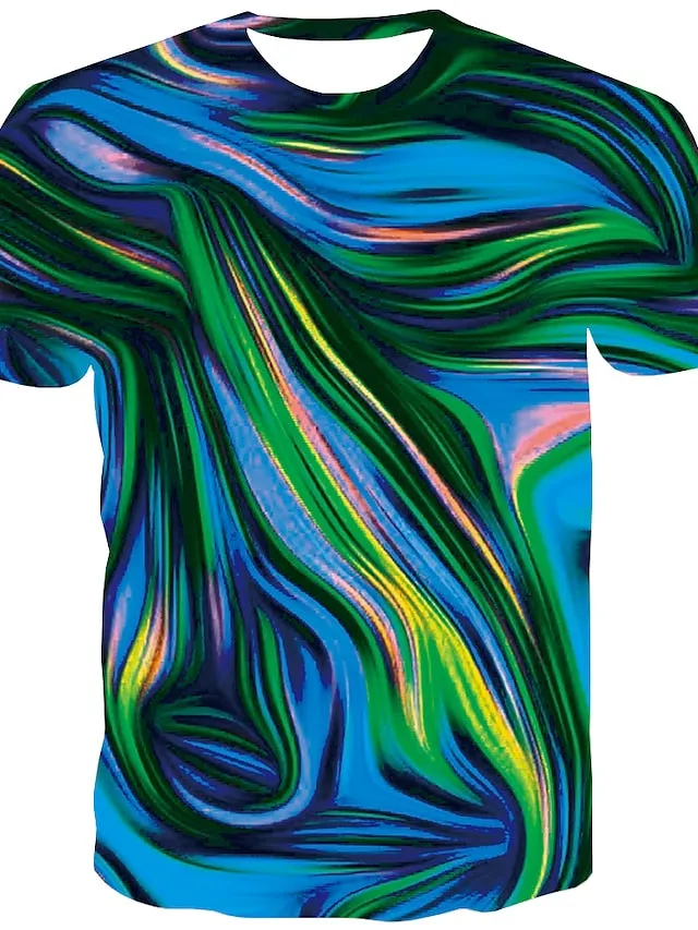 Abstract Rainbow Red 3D Print Men's Graphic Tee Shirt - Blue Gold Rainbow Design - Big and Tall - Summer Fashion