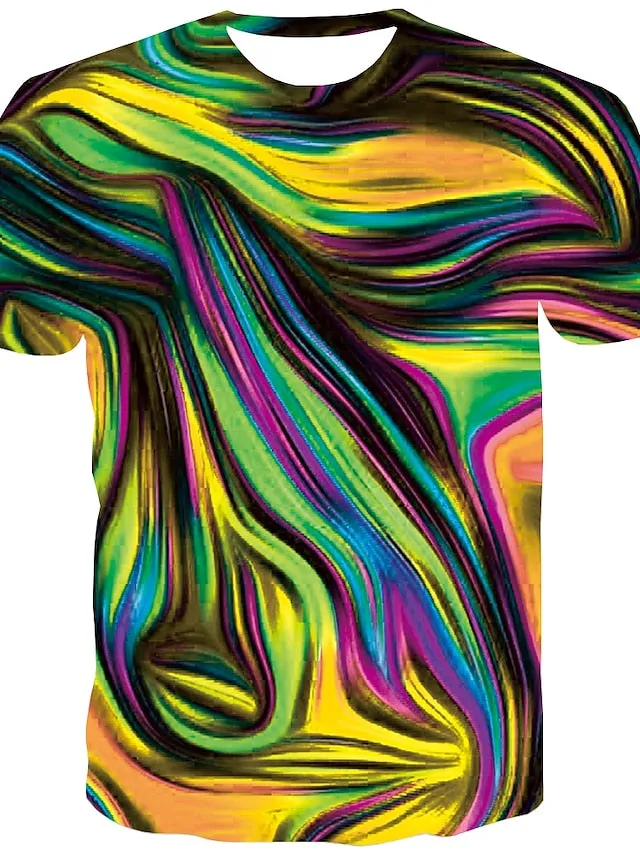 Abstract Rainbow Red 3D Print Men's Graphic Tee Shirt - Blue Gold Rainbow Design - Big and Tall - Summer Fashion