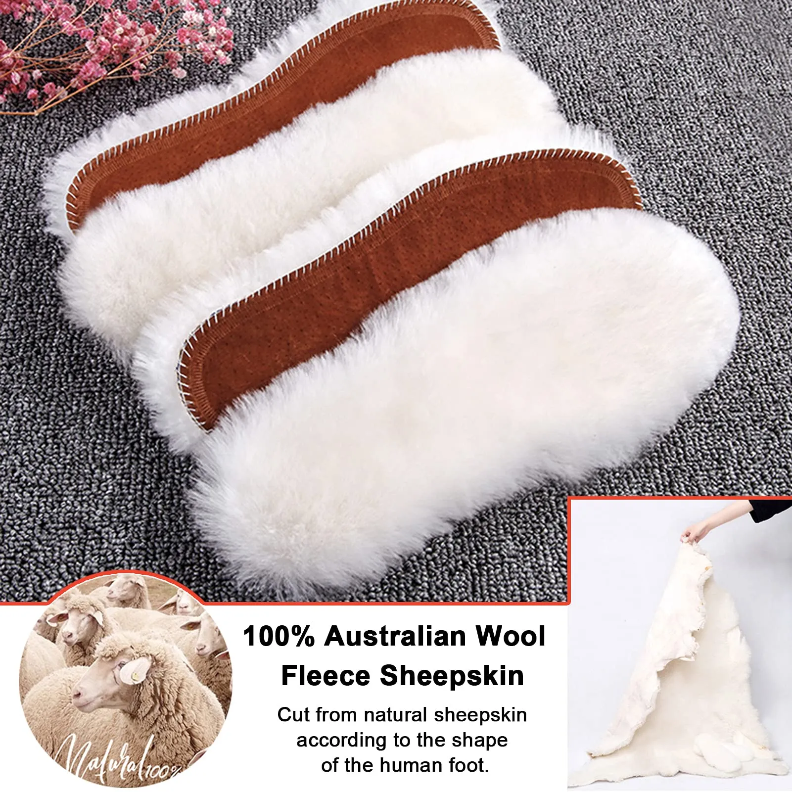 Ailaka Kids Sheepskin Wool Insoles, Cozy Fluffy Thick Warm Inserts for Children Women Shoes Boots Slippers 5 M US Big Kid 1 Pair