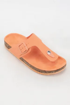 AUDRINA T-SHAPE CUT OUT UPPER THONG STYLE SLIDE SANDAL-Peach