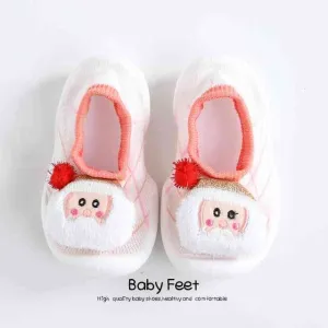 Baby Doll Sock Shoes - Pink Santa