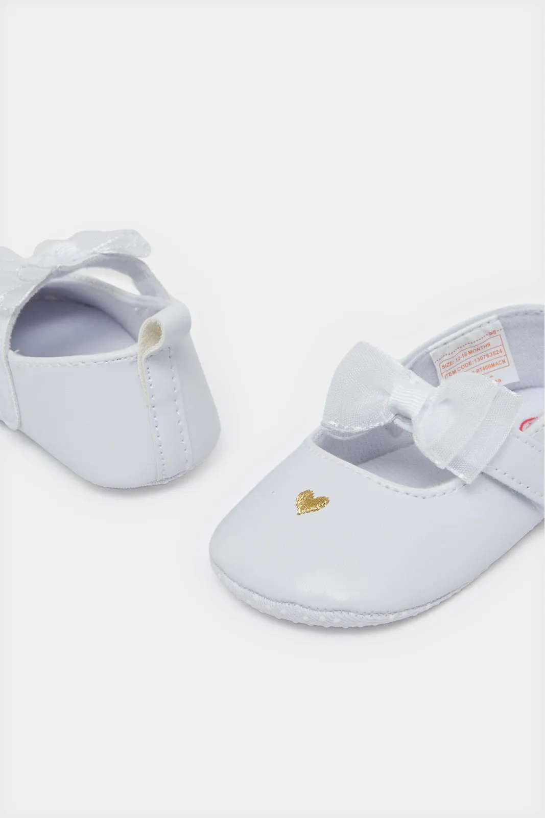 Baby White Bow Embellished Pram Shoes