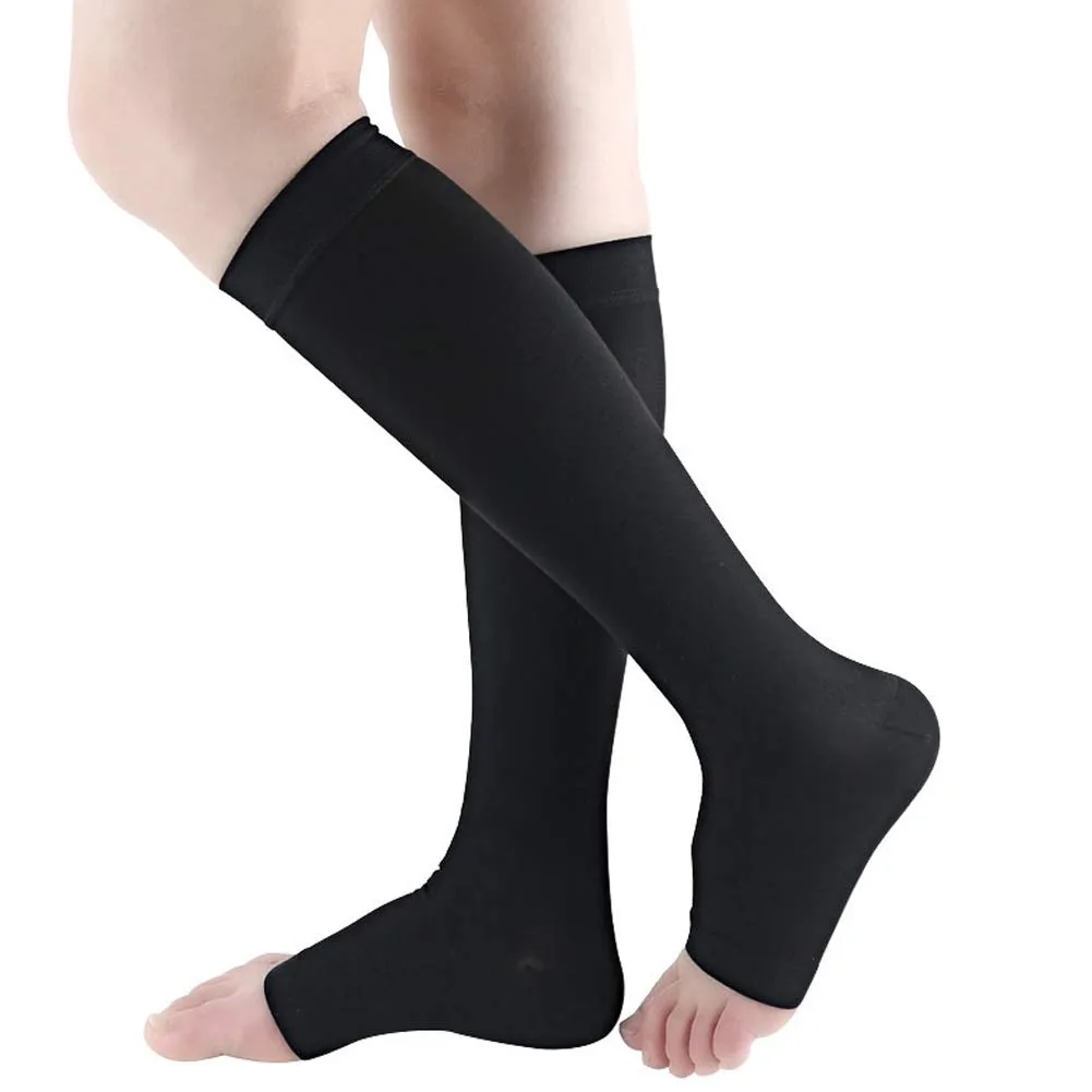 Bacophy 2 Pairs Compression Socks 15-20 mmHg Open Toe Calf Stockings Women Large-X-Large