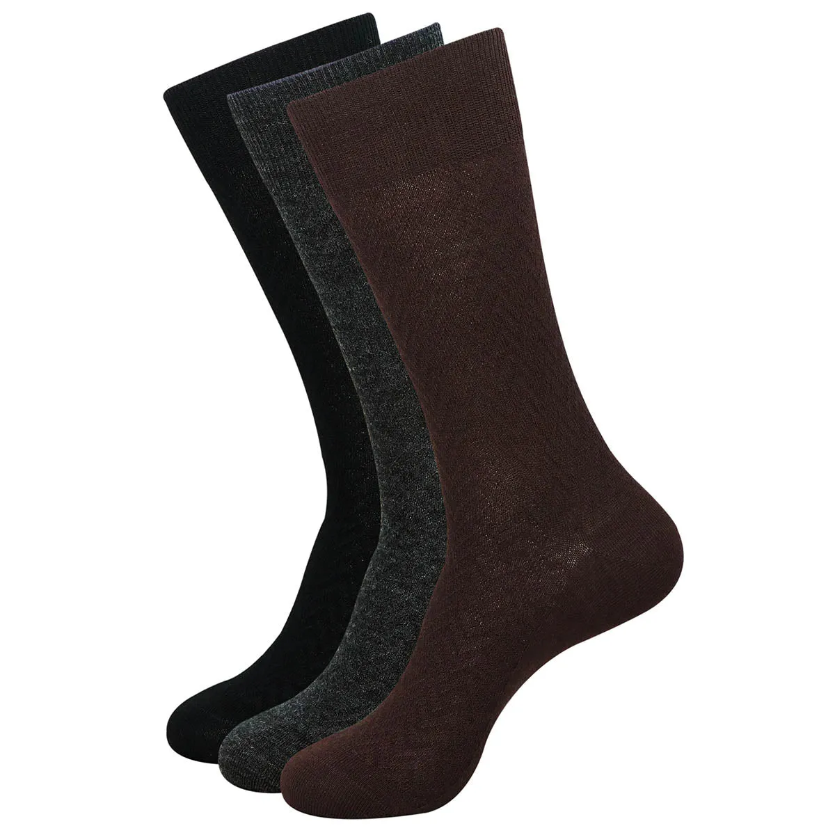 Balenzia Men's Woollen Crew/Calf length Socks(Free Size) Black,Dark Grey,Navy, Brown-(Pack of 3 Pairs/1U)