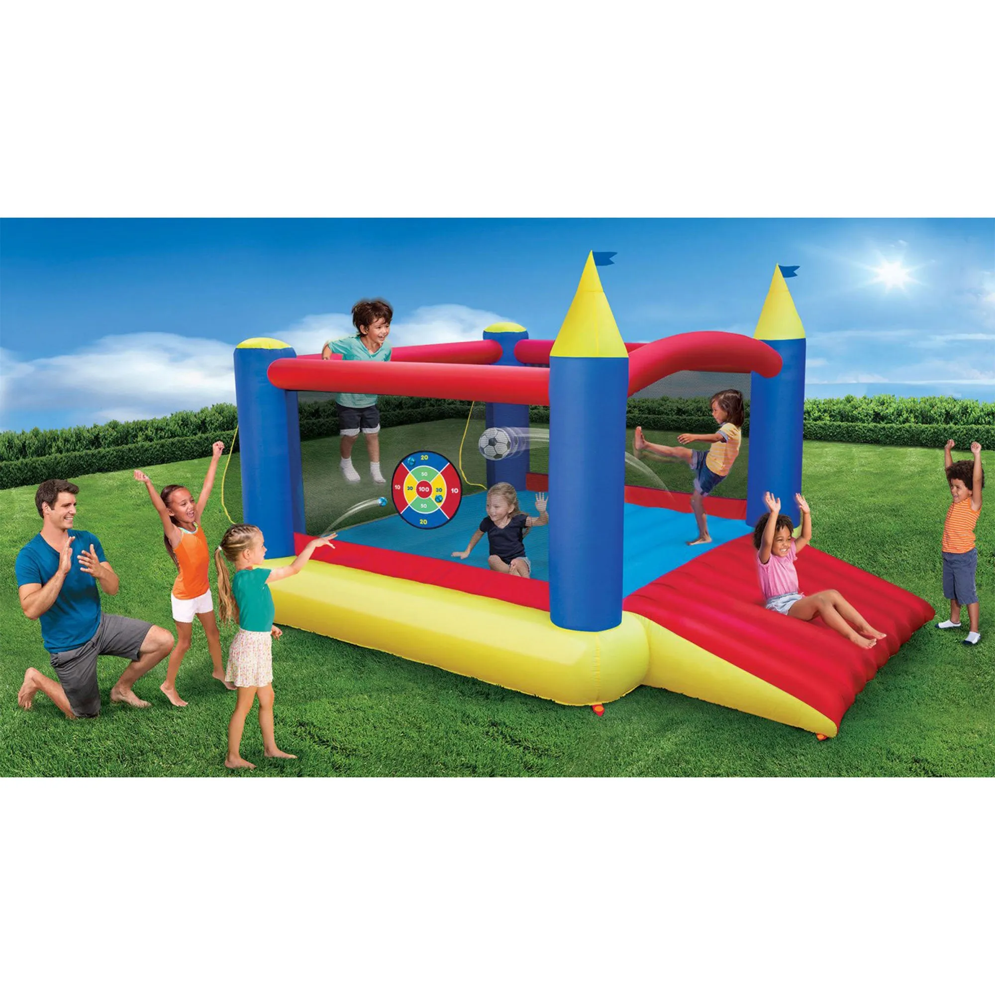 Banzai Slide 'n Score Outdoor Activity Bouncer Inflatable Bounce House w/ Games