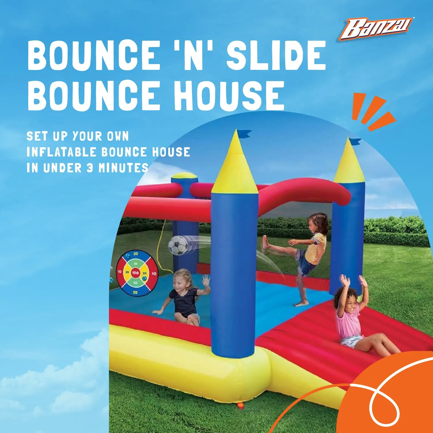 Banzai Slide 'n Score Outdoor Activity Bouncer Inflatable Bounce House w/ Games