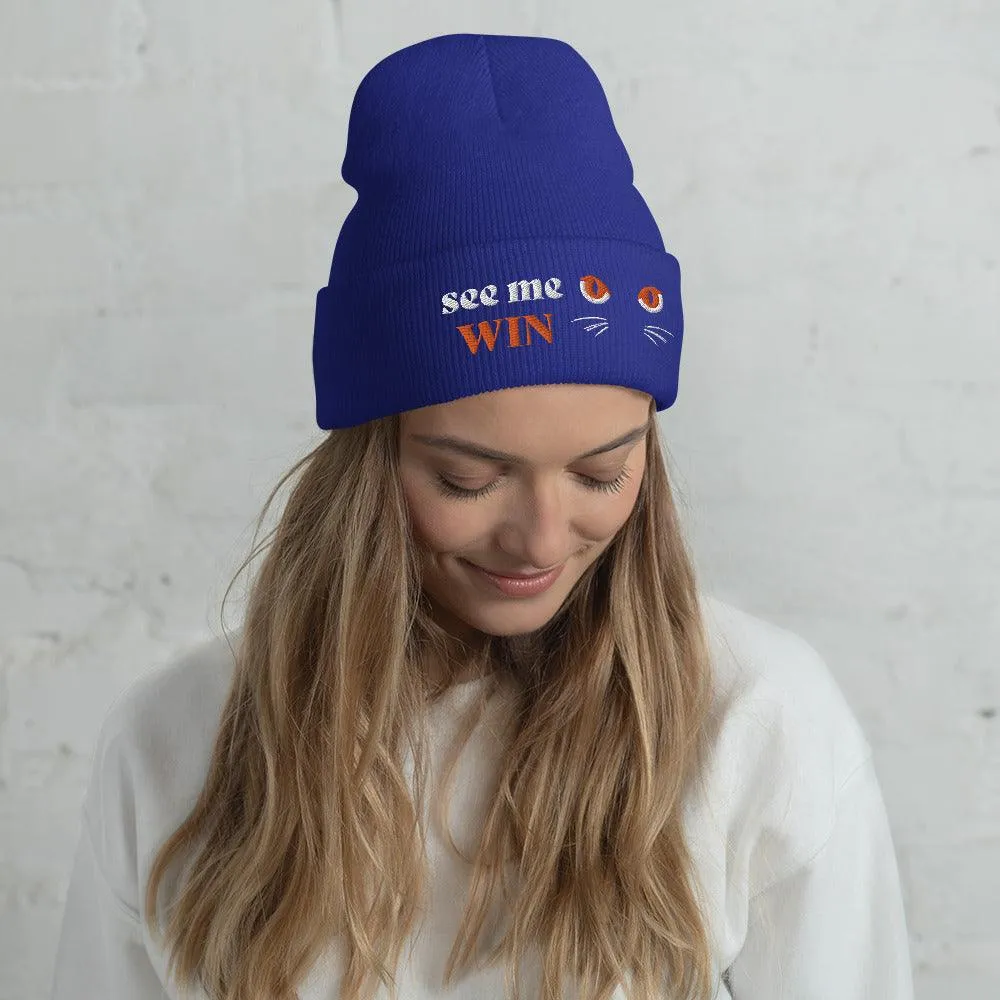 Blue Cuffed Beanie See Me Win Embroidery