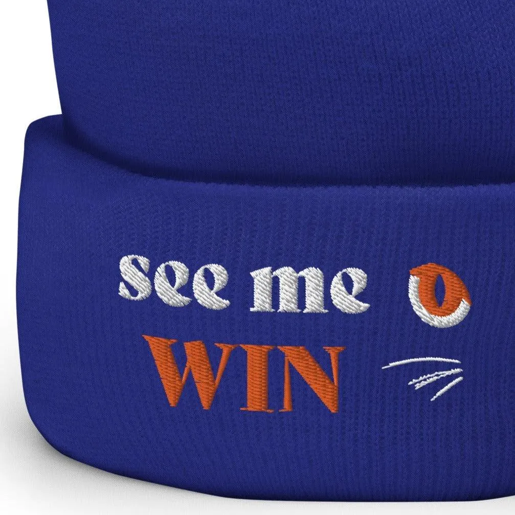 Blue Cuffed Beanie See Me Win Embroidery