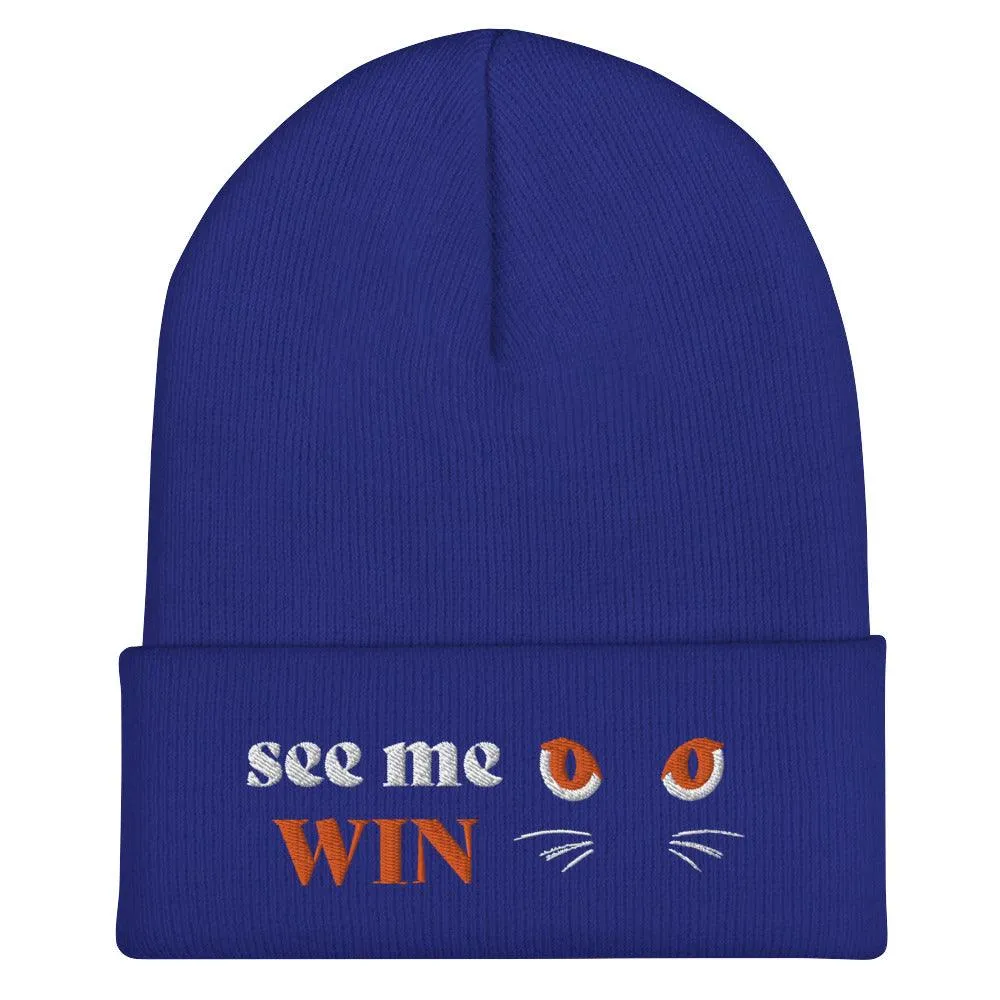 Blue Cuffed Beanie See Me Win Embroidery