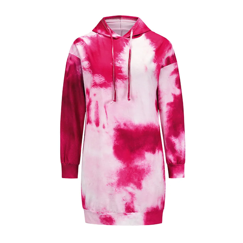 Casual Drawstring Hooded Tie Dye Sweatshirt