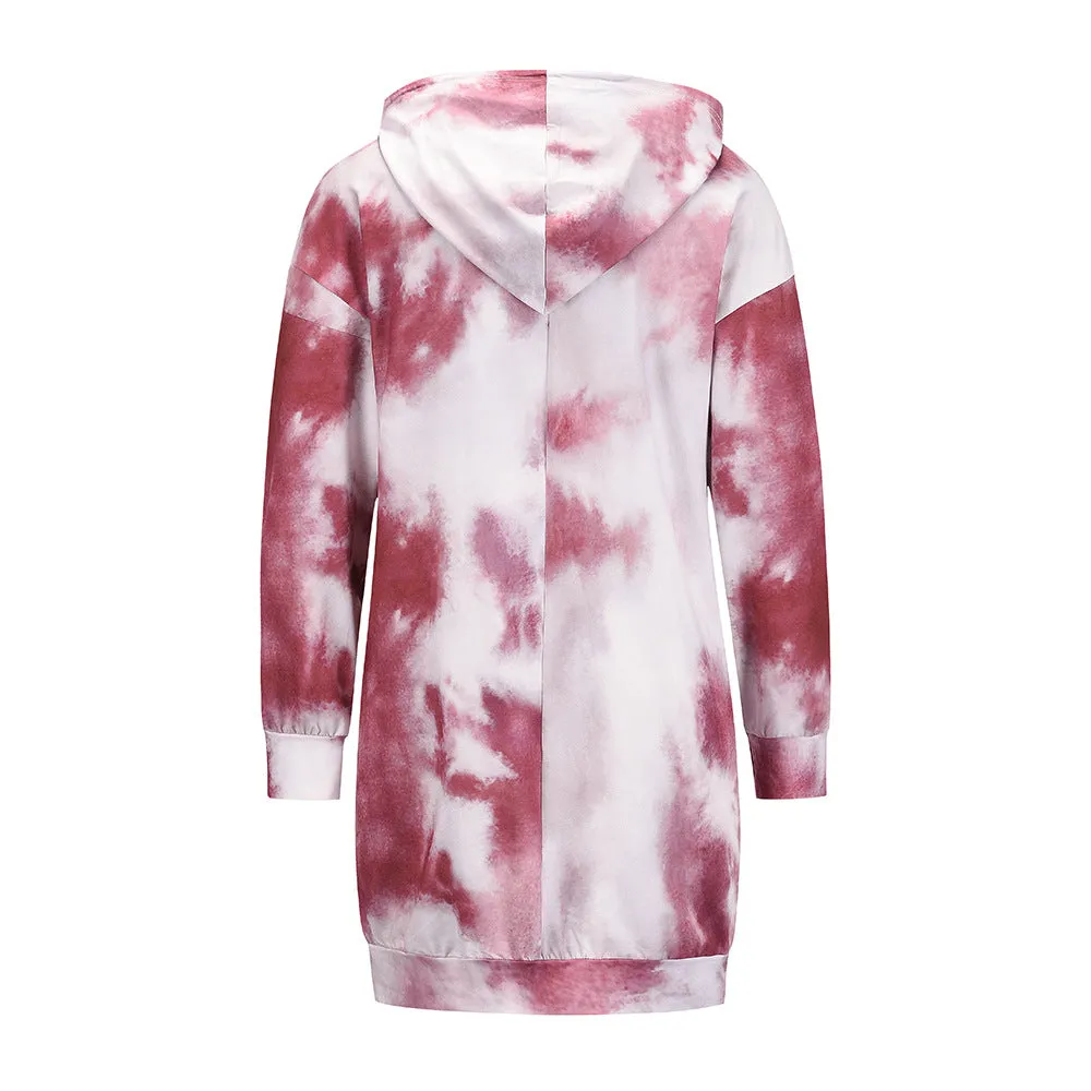 Casual Drawstring Hooded Tie Dye Sweatshirt