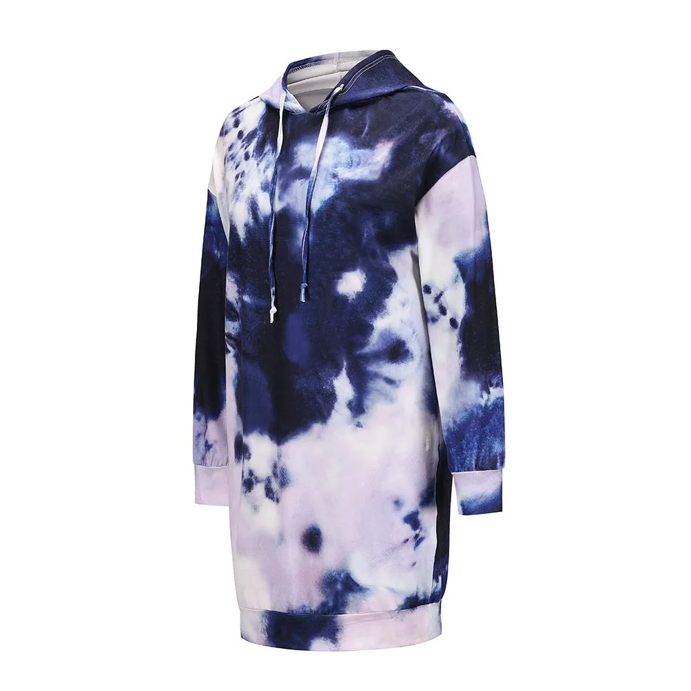 Casual Drawstring Hooded Tie Dye Sweatshirt