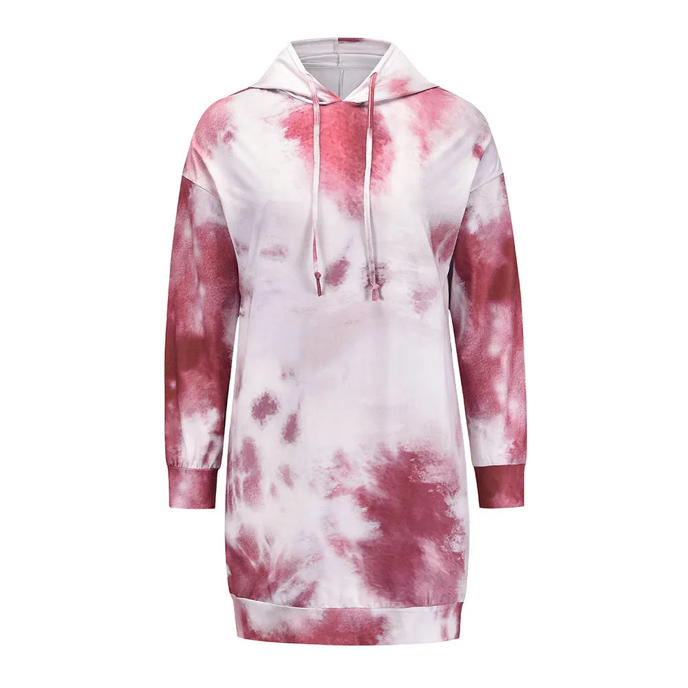 Casual Drawstring Hooded Tie Dye Sweatshirt