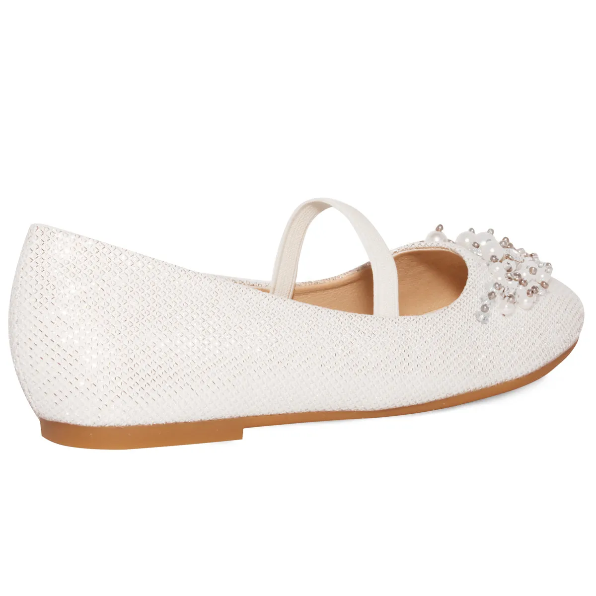 DAHLIA KIDS PEARL & DIAMANTE EMBELLISHED FLATFORM SHOES IN WHITE