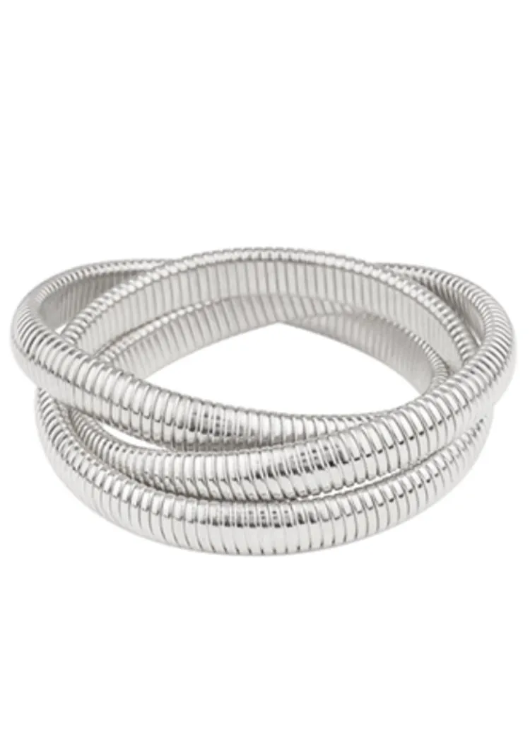 Daija 3 Row Herringbone Layered Bracelet-Silver