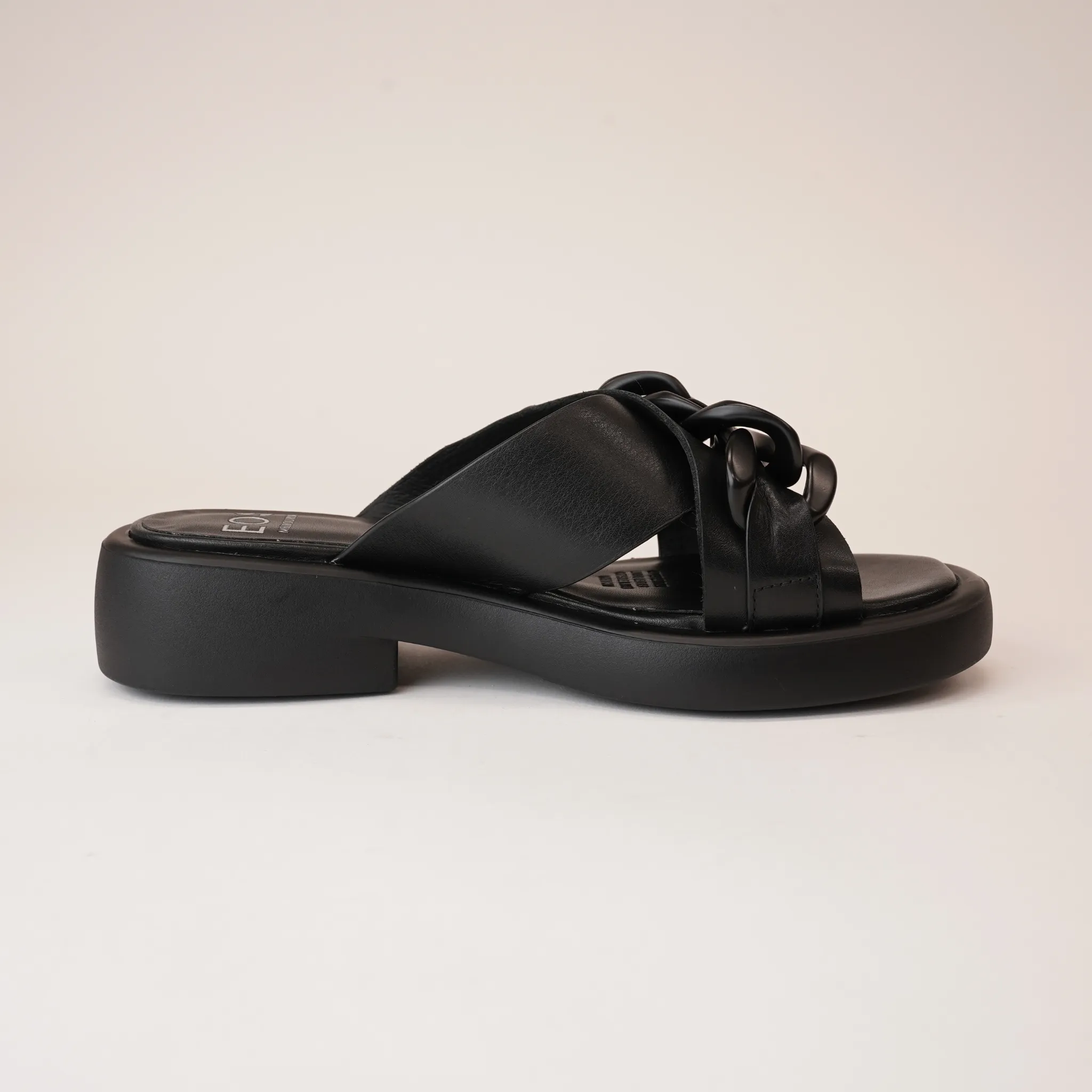 Elease Black Leather Slides