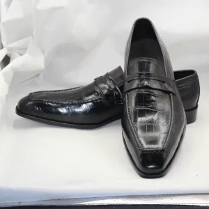 Exotic Black Crocodile-Print Leather Shoes for Men Artisan-Made Black Leather Shoes - Timeless Slip-On Style - Classic Formal Style Bespoke Handmade Premium Quality Shoes Loafers Men's Shoes